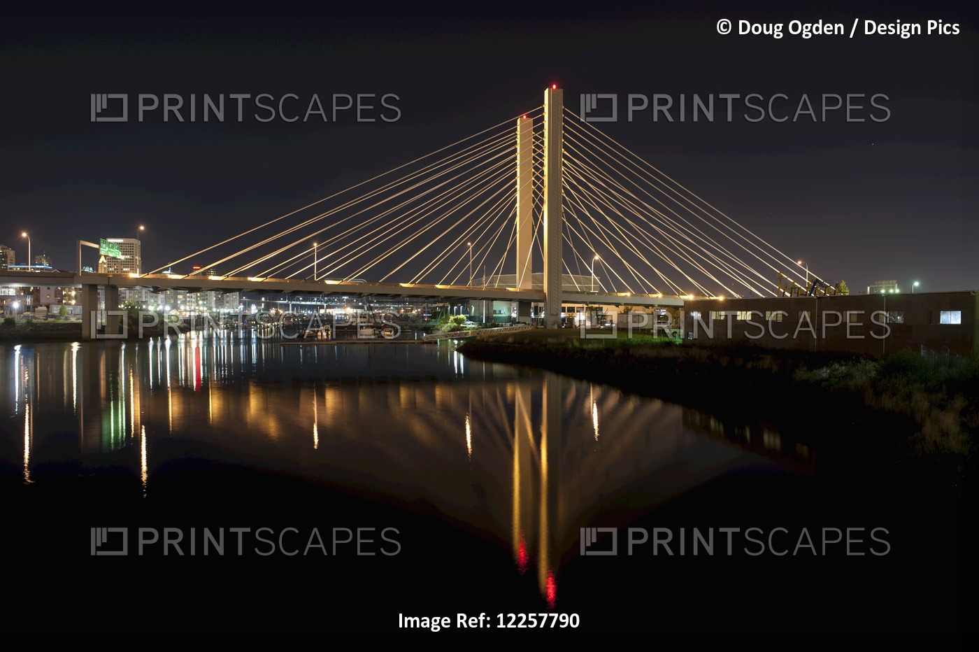 East 21th Street Suspension Bridge And Reflection Over The Foss Waterway At ...
