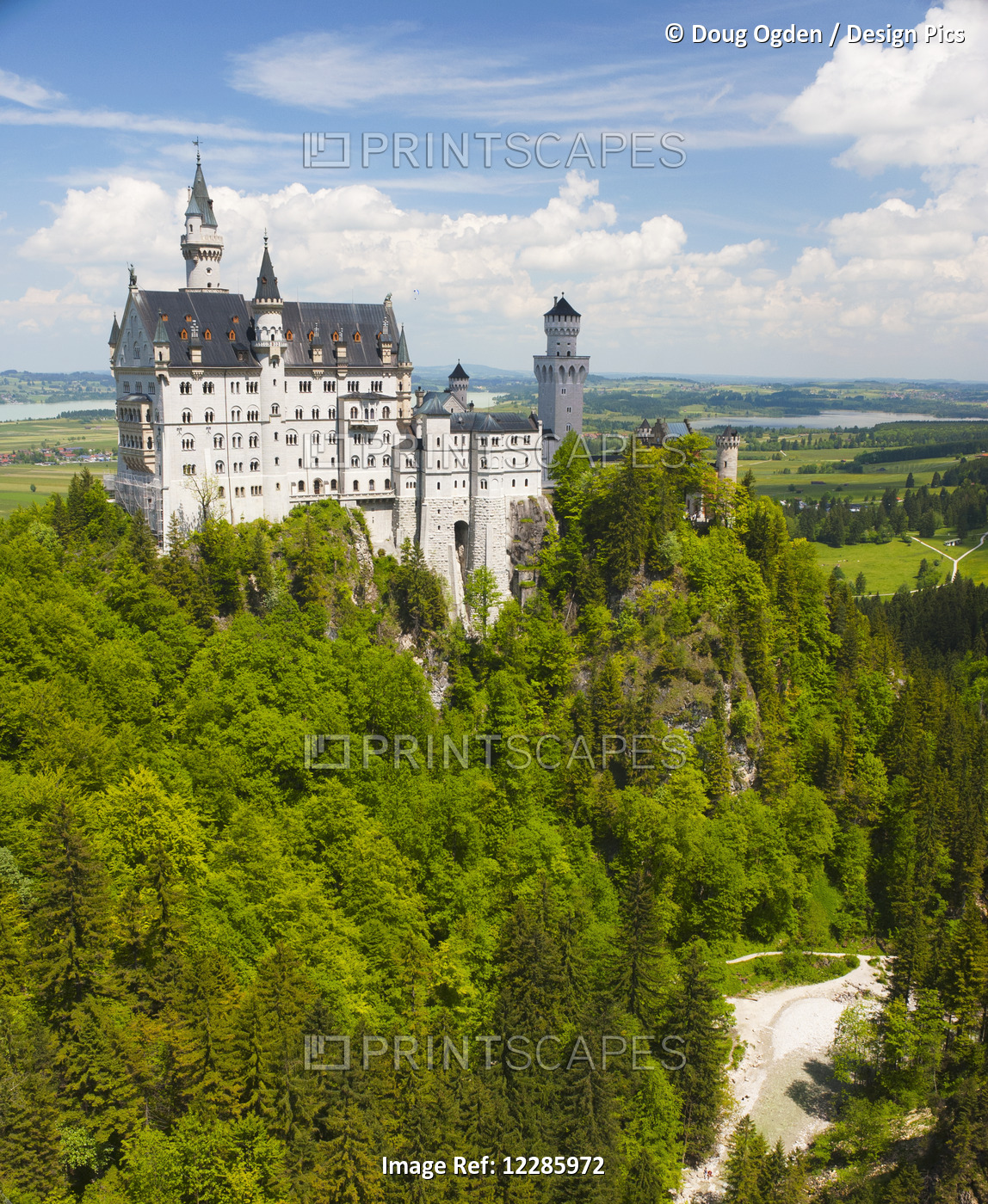 Neuschwanstein Castle With The River Gorge, Near The Town Of Fussen; Bavaria, ...