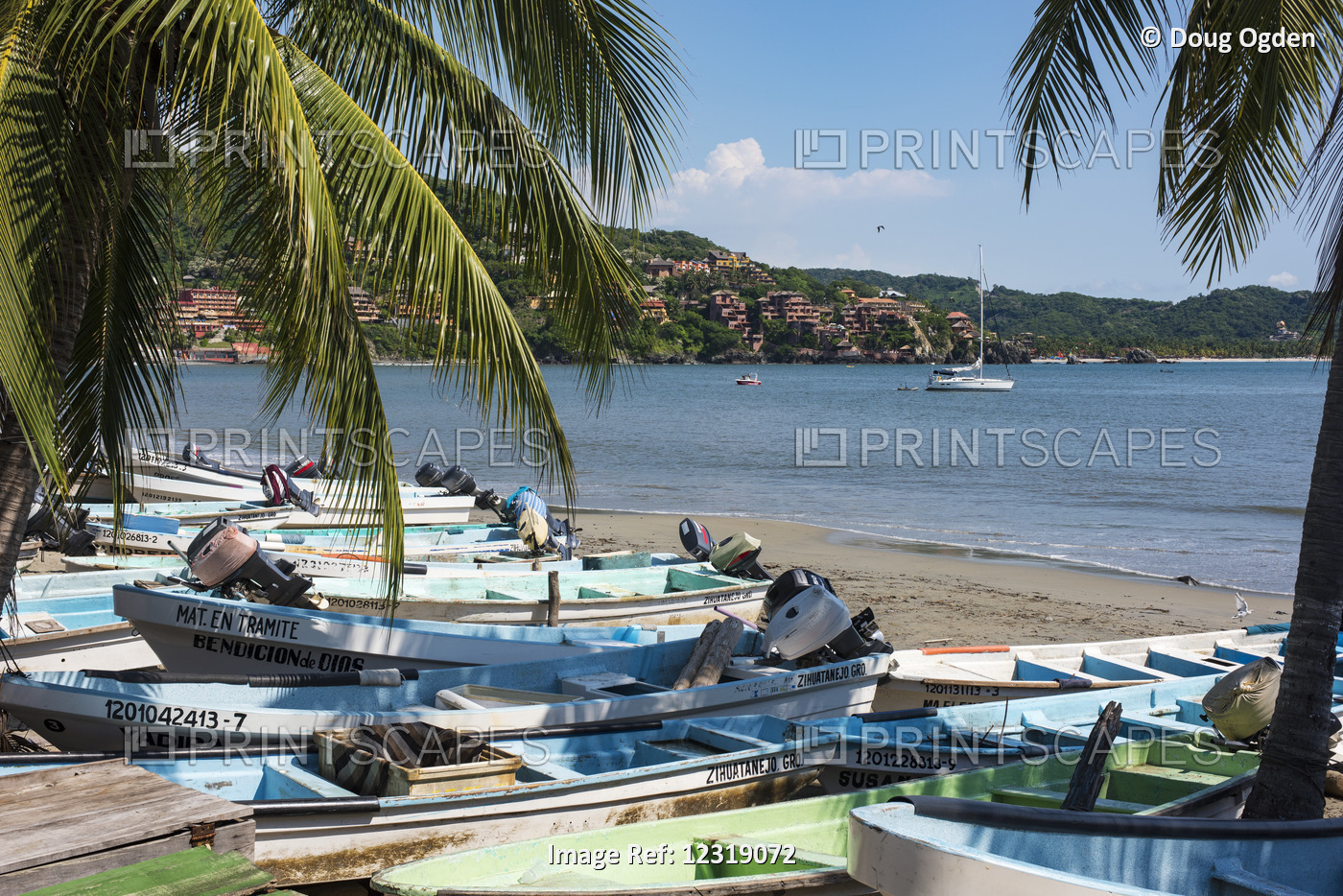 Fishing Boats, Also Known As Pangas, On Zihuatanjo Beach; Zihuatanjo, Mexico